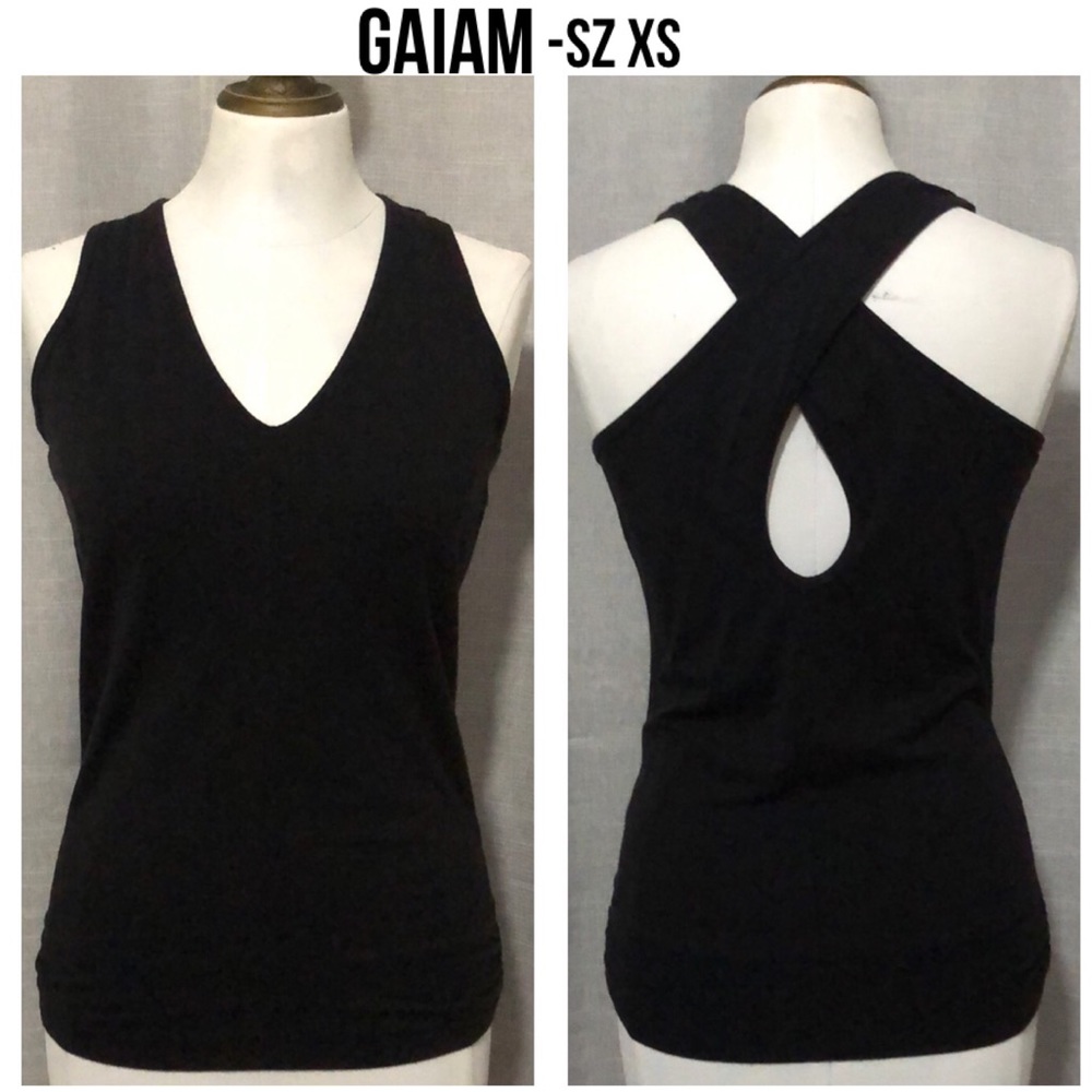 Gaiam Yoga Tank-Sz xs-Black-Cotton/Rayon Blend-CrissCross Back